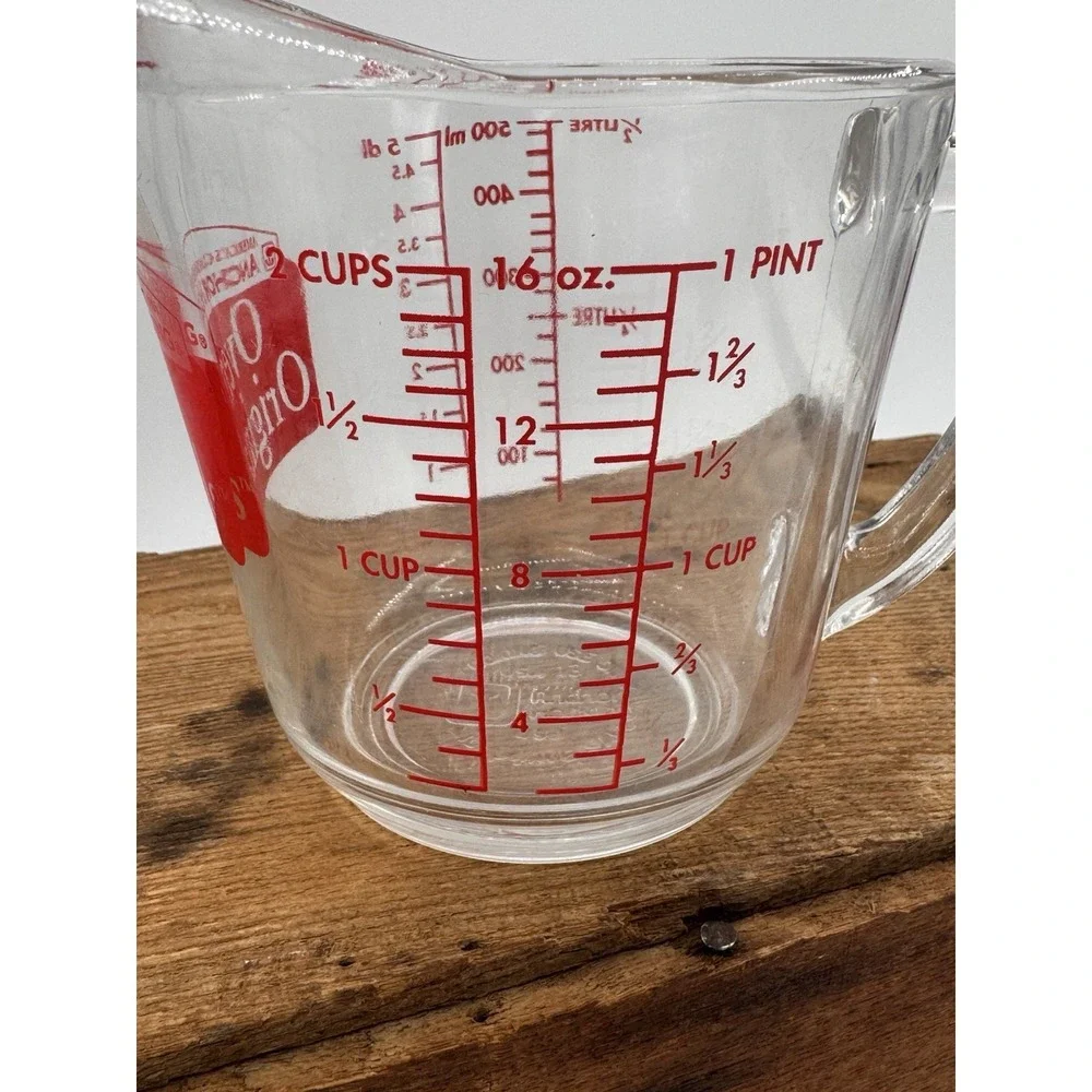 Vintage Anchor Hocking 2-Cup Glass Measuring Cup #498 Oven‎ Originals D Handle